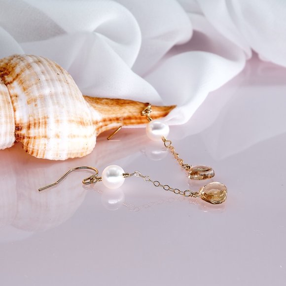 Pearl & Citrine Dangle Earrings, 14K Gold Filled Gemstone Earrings - Picture 8 of 10